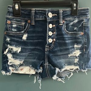 American Eagle Jean Shorts | Dark Wash | 4 Buttons | Floral Print Pockets